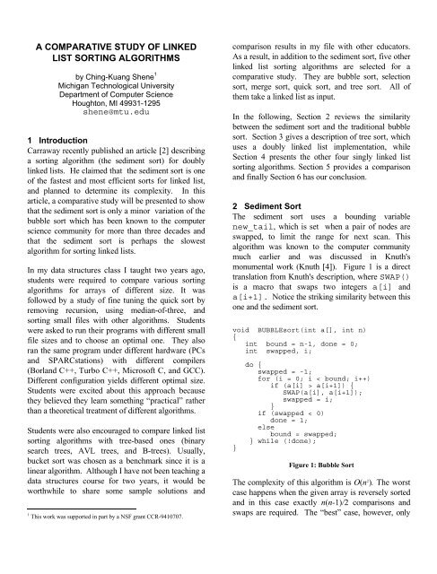 a comparative study of linked list sorting algorithms - CiteSeerX