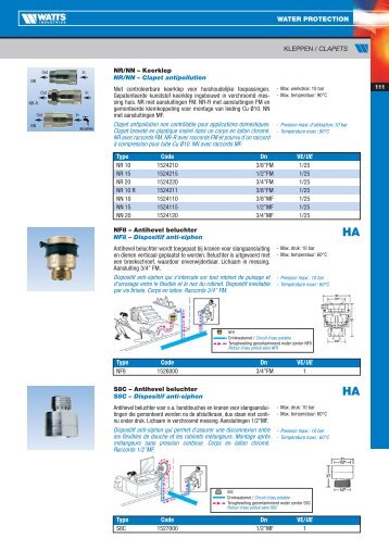 KLEPPEN / CLAPETS WATER PROTECTION ... - Watts Industries