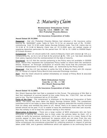 2. Maturity Claim - Gbic.co.in