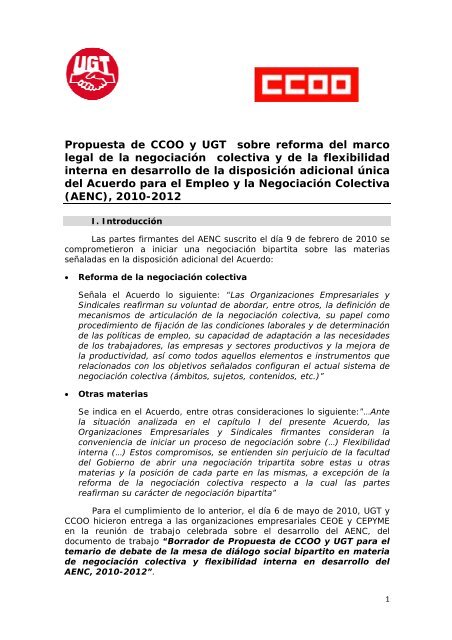 Propuesta Sindical Unitaria para la Reforma de la ... - CCOO