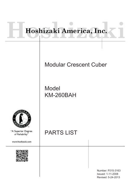 Modular Crescent Cuber Model KM-260BAH PARTS LIST