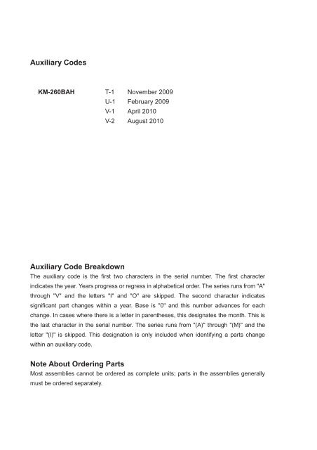 Modular Crescent Cuber Model KM-260BAH PARTS LIST