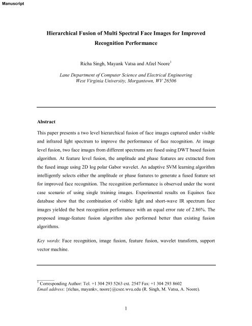 Hierarchical Fusion of Multi Spectral Face Images for Improved ... - IIIT