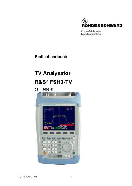 TV Analysator R&SÂ® FSH3-TV - Rohde & Schwarz