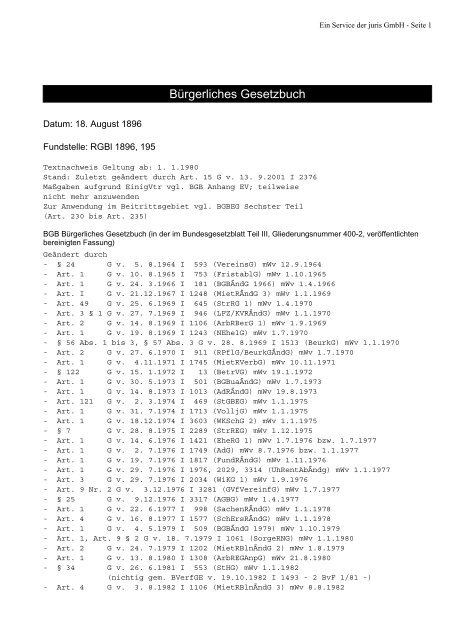 BGB Bürgerliches Gesetzbuch Fassung bis 2001 (pdf) - Ra-mintert.de