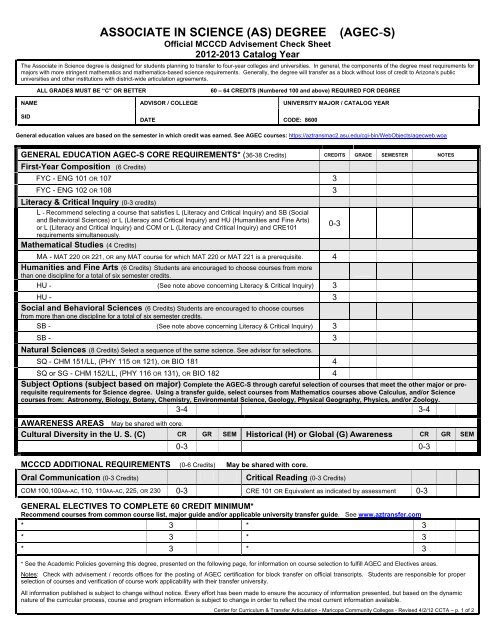 (as) degree (agec-s) - Maricopa Community Colleges