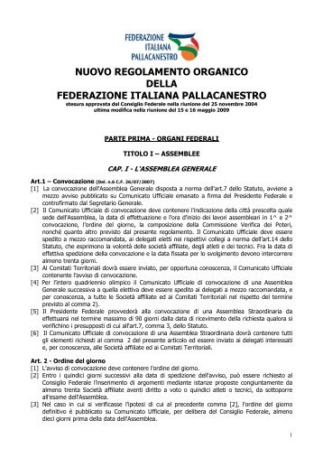 nuovo regolamento organico della federazione italiana pallacanestro