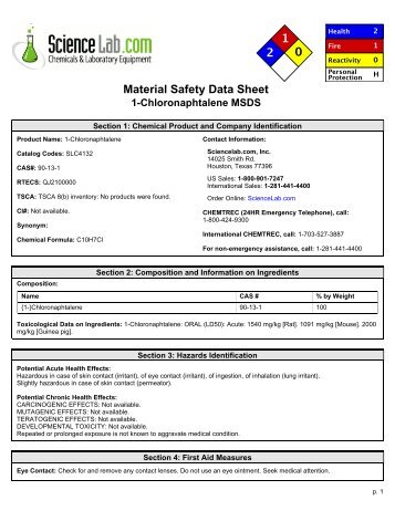 Material Safety Data Sheet 1-Chloronaphtalene MSDS