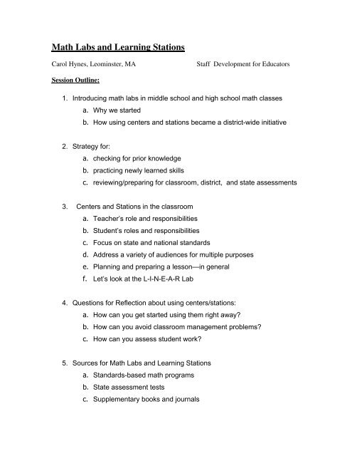 Math Labs and Learning Stations - ROE #13