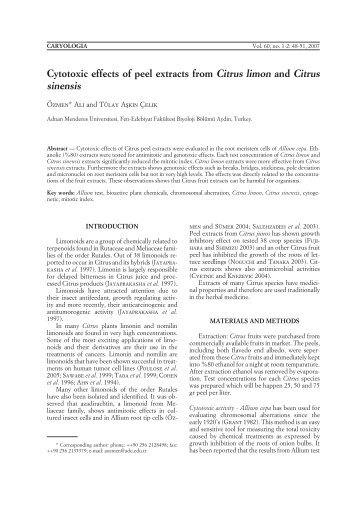 Cytotoxic effects of peel extracts from Citrus limon and Citrus sinensis