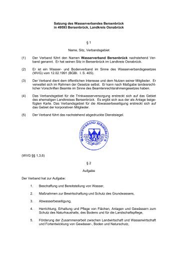 Die Satzung des Wasserverbandes - Wasserverband BersenbrÃƒÂ¼ck