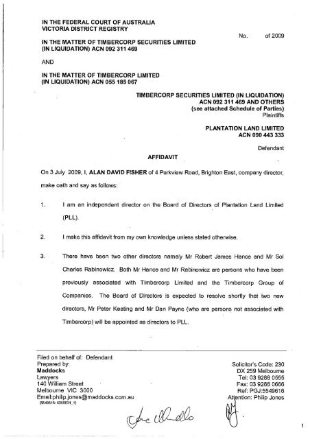 6-July-2009 - Affidavit of Alan Fisher - KordaMentha