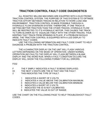 TRACTION CONTROL FAULT CODES (MILLING MACHINES)