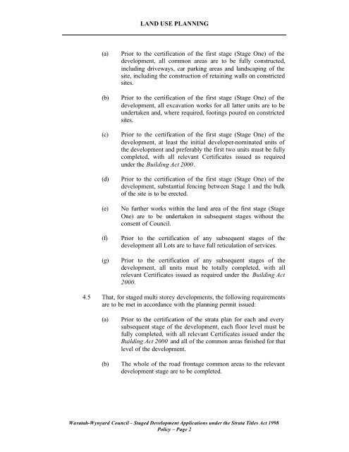 Staged Development Applications under the Strata Titles Act 1998