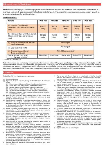 PRUmedic essential Fact Sheet: Exclusions - Prudential Malaysia