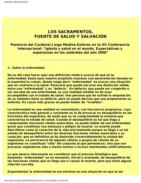 Los Sacramentos, fuente de salud y salvaciÃ³n. +Cardenal Jorge ...