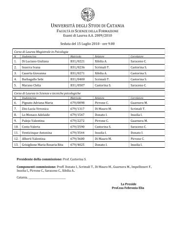 Calendario Lauree Luglio 2010 - Scienze della Formazione