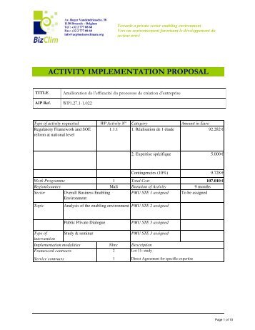 Activity Proposal (AIP) - ACP Business Climate