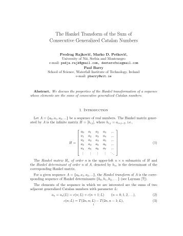 The Hankel Transform of the Sum of Consecutive Generalized ...