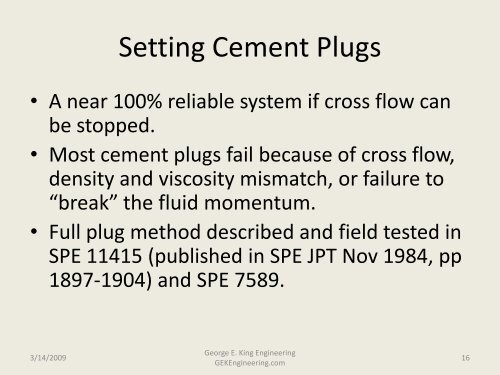 Plug and Abandonment Basics - George E King Petroleum ...