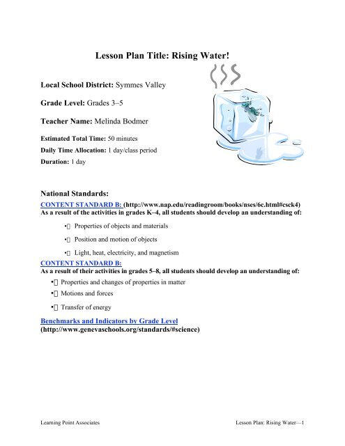 Lesson Plan Title: Rising Water! - Learning Point Associates