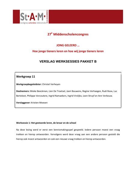 27 e StAM-congres/ Verslag werkgroep 11 - St.AM-Vlaanderen