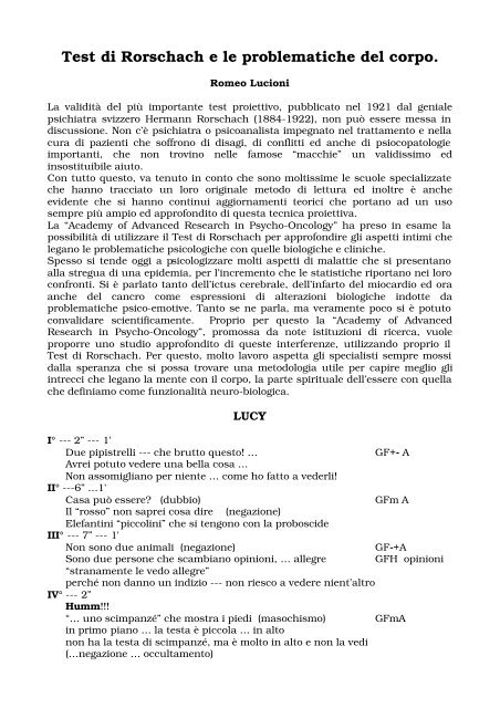 Test di Rorschach e le problematiche del corpo. - promefit