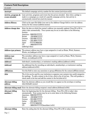 Contacts Field Descriptions - PastPerfect Museum Software