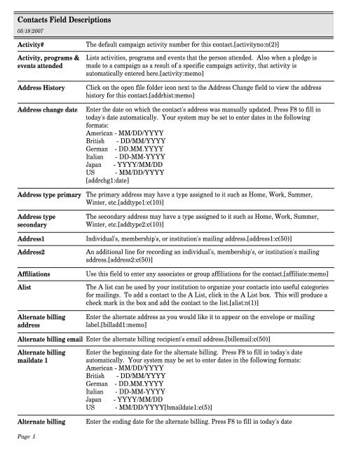 Contacts Field Descriptions - PastPerfect Museum Software