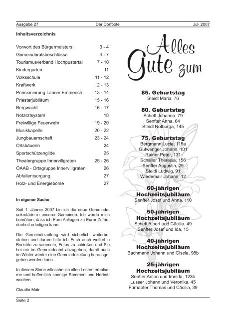 Ausgabe 27 Der Dorfbote Juli 2007 - Gemeinde Innervillgraten