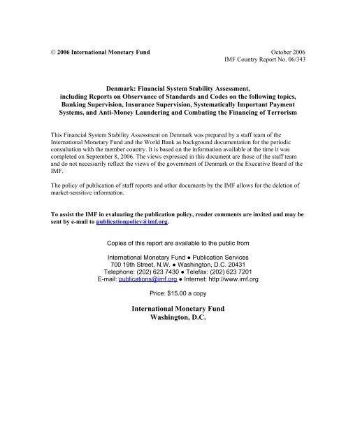 Denmark: Financial System Stability Assessment with reports on - IMF