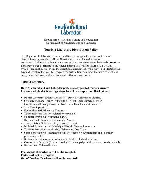 Tourism Literature Distribution Policy and Submission Form