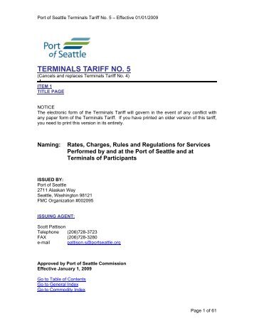 Terminals Tariff No. 5 - Port of Seattle