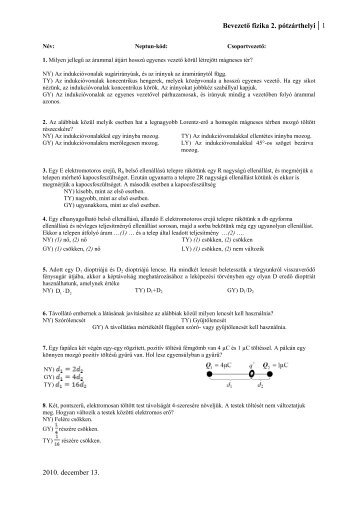 BevezetÅ fizika 2. zÃ¡rthelyi