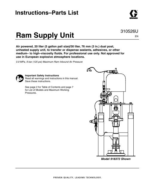 310526U, Instructions-Parts List for Ram Supply Unit ... - Graco Inc.