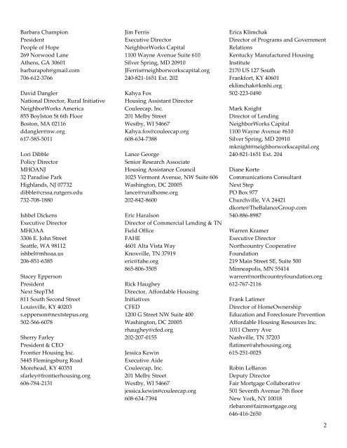 2011 I'M HOME Retreat Participant List - CFED