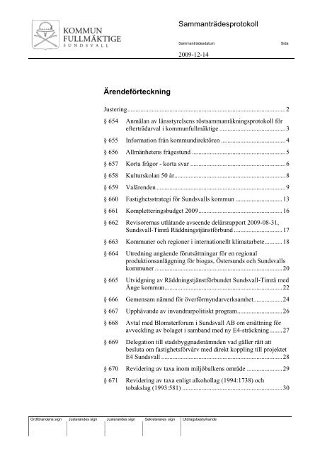 SammantrÃ¤desprotokoll ÃrendefÃ¶rteckning - Sundsvall