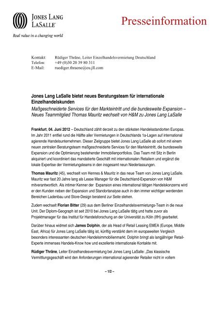 Pressemitteilung (PDF) - Jones Lang LaSalle