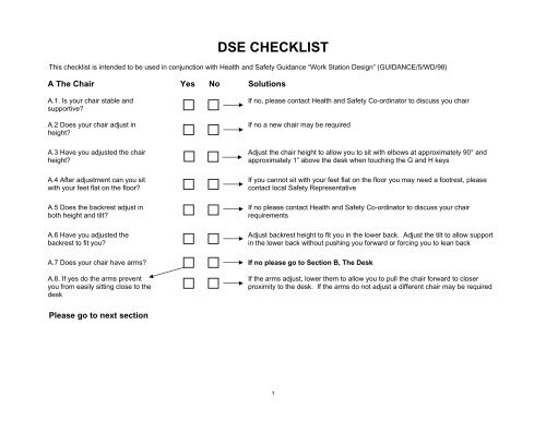 DSE Checklist (PDF 26KB)
