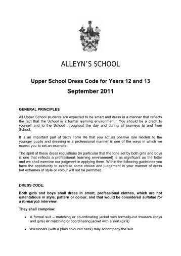 Upper School Dress Code For Years 12 And - Alleyn's School