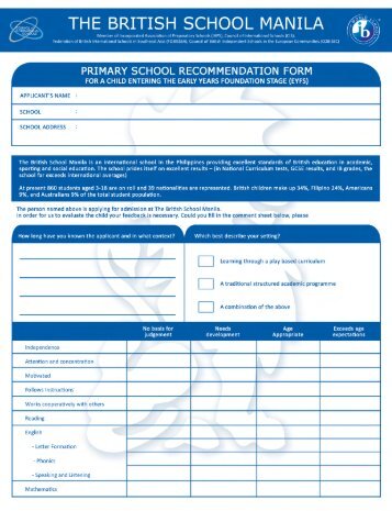 EYFS Recommendation Form - The British School Manila