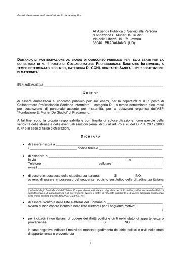 Modello di domanda e allegati vari (formato pdf)