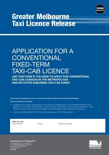 Greater Melbourne Taxi Licence Release - Application ... - Taxi Library