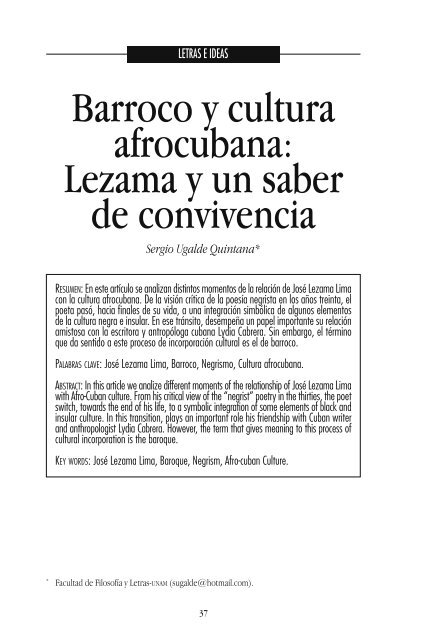 Barroco y cultura afrocubana: Lezama y un saber de convivencia