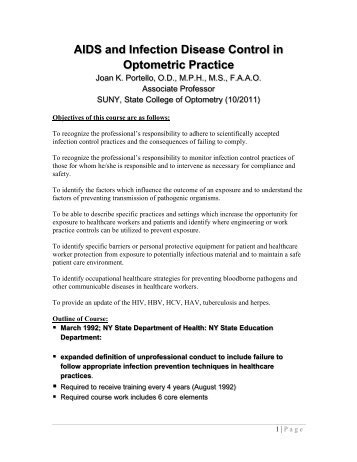 AIDS and Infection Disease Control in Optometric Practice