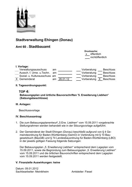 Bebauungsplan und örtliche Bauvorschriften '5 ... - Stadt Ehingen