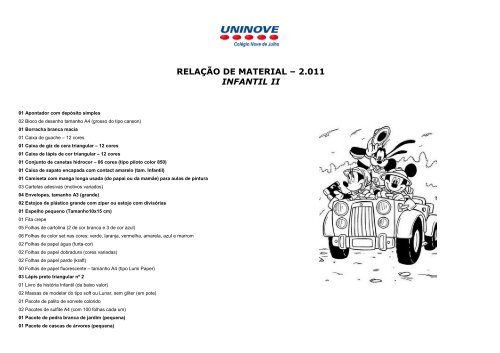 LISTA DE MATERIAL E BIBLIOGRAFIA 2011 infantil II - Uninove