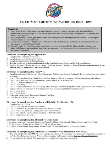 Directions for W-4 - Morey's Piers