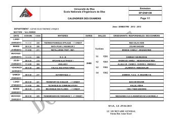 Calendrier des examens du 2Ã¨me semestre 2012-2013.