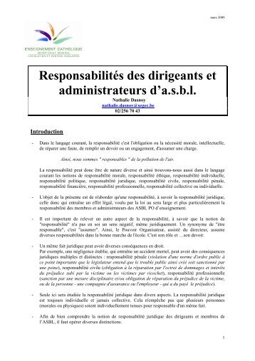 ResponsabilitÃ© des dirigeants et administrateurs d'ASBL - exposÃ© ...